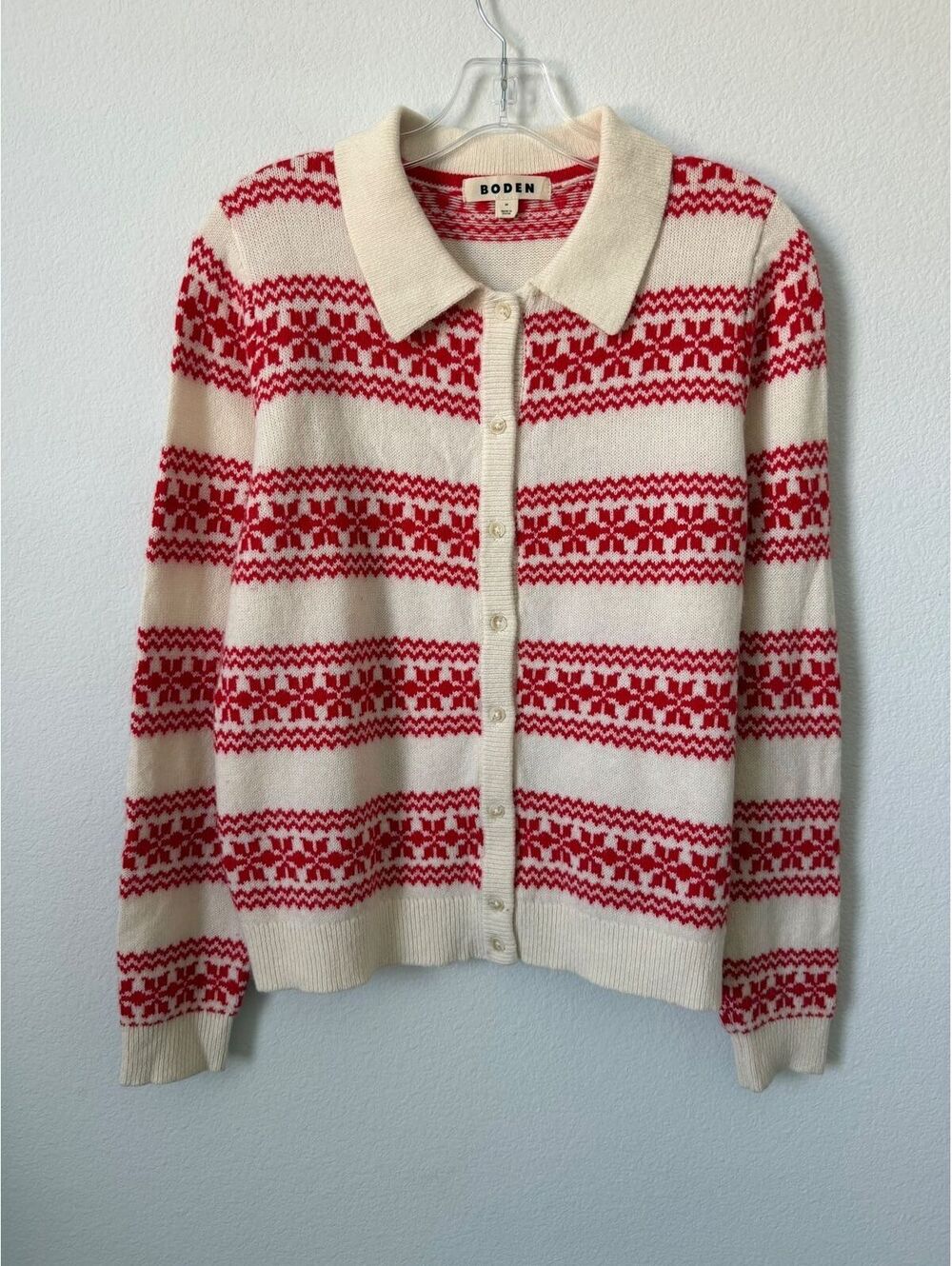 BODEN Button Up Collared Wool Blend Fair Isle Cardigan Cardigan Women's Size M